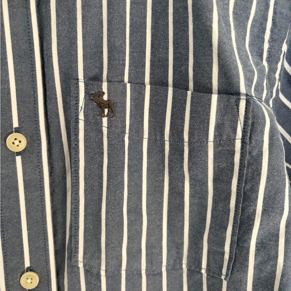 Abercrombie & Fitch Blue Striped Men's XL Button Down Muscle Shirt - Picture 2 of 4